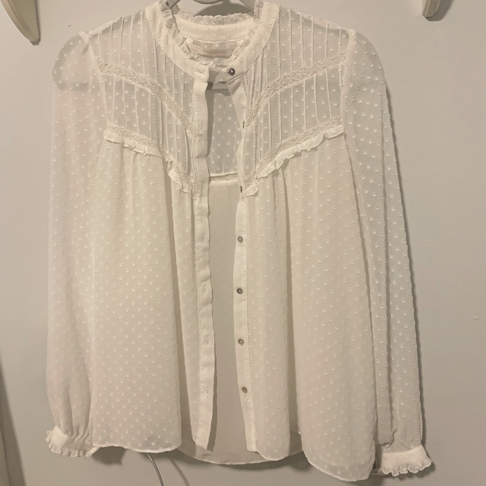 ZARA Swiss Dot Button Up Blouse!
